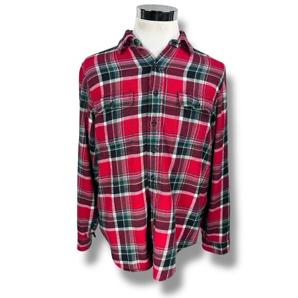 Polo Ralph Lauren Flannel Shirt Men's Large Red Plaid Cotton 2 Pockets Button Up - Picture 1 of 12